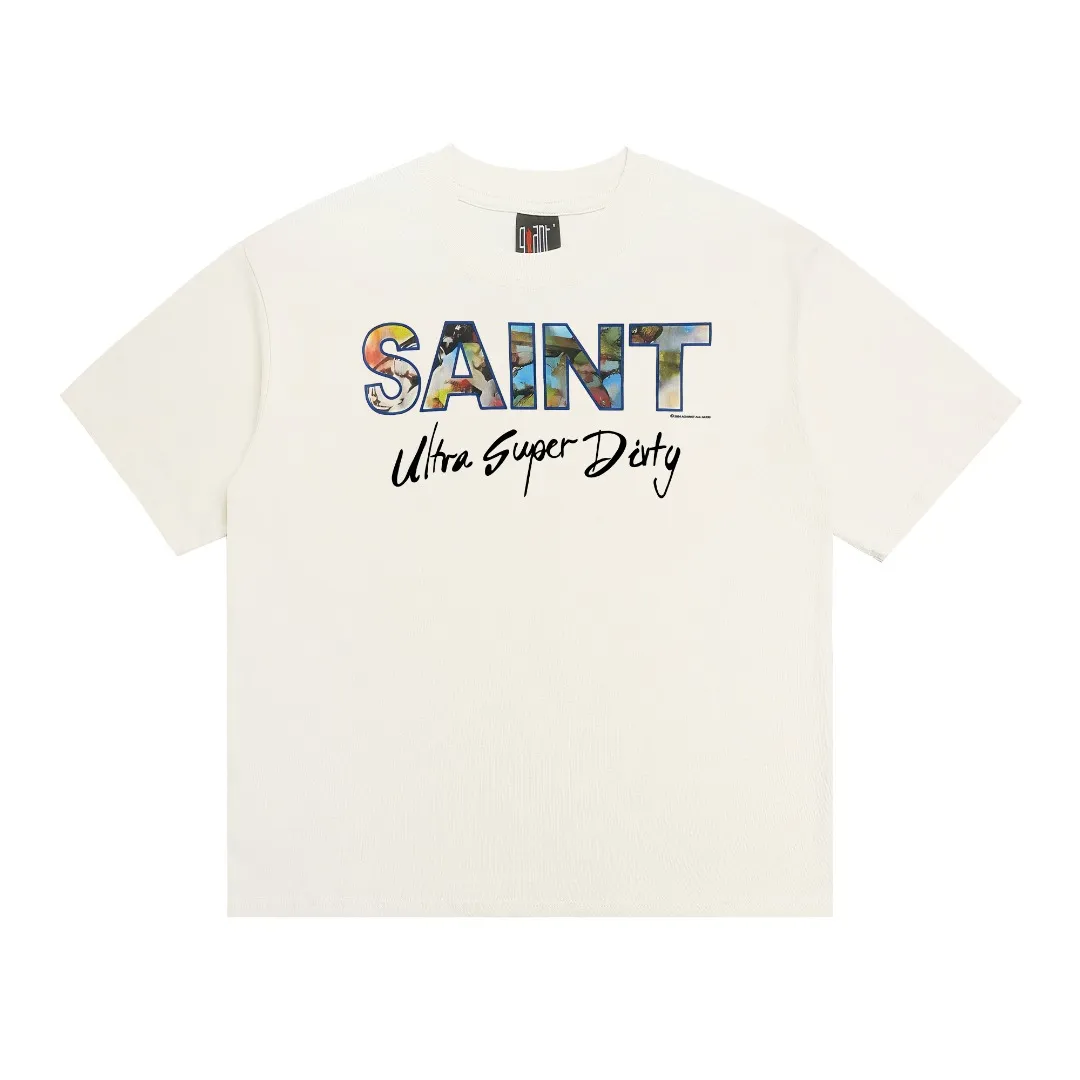 Saint Michael ×TEE SUPER DIRTY new printed cotton loose short sleeves with digital white ink direct printing, the fabric is breathable and the pattern is three-dimensional and clear. Fabric: Double yarn 240g Style number: S826 Size: S-M-L-XL Color: Off-white Price: P110